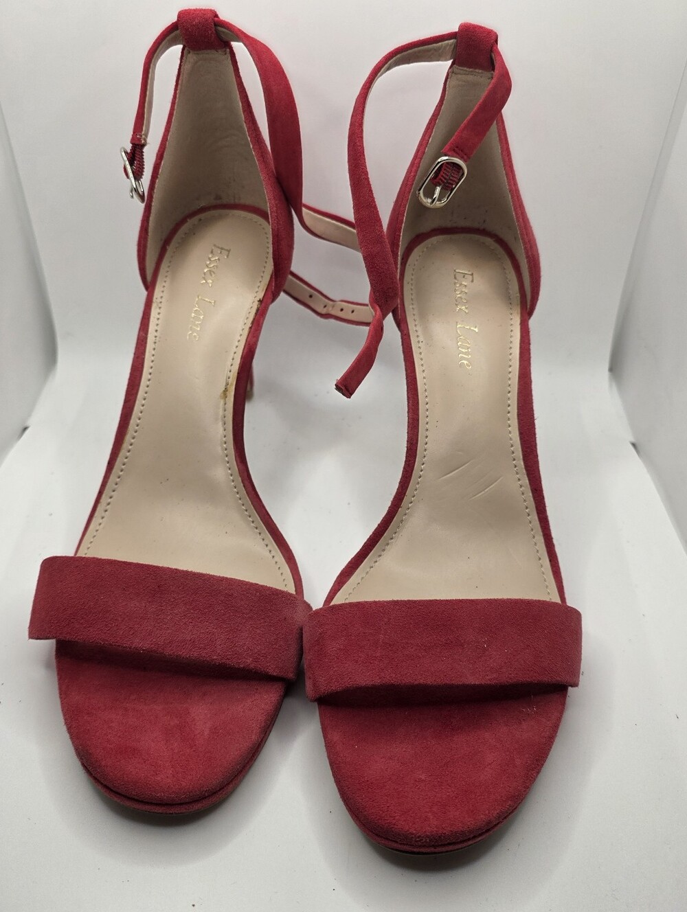 Essex Lane Red Suede Ankle-Strap Heels